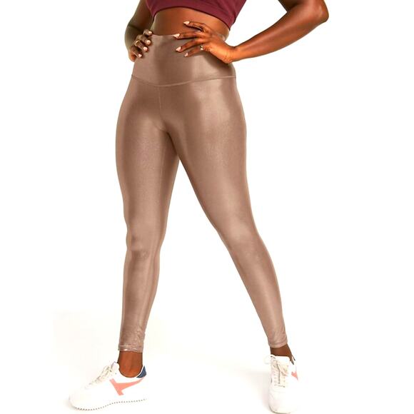 OLD NAVY Active Extra High-Rise PowerSoft Leggings Shiny Taupe Metallic Sz XXL - Picture 1 of 8